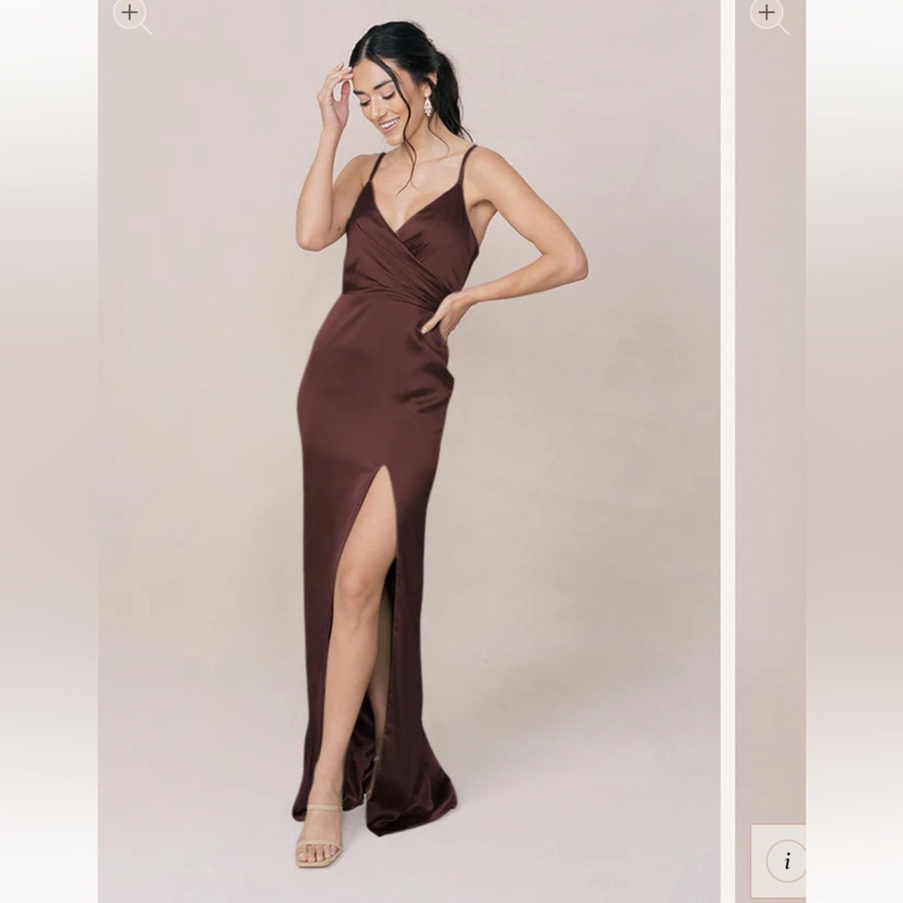 Revelry Satin Maxi Dress in mahogany brown with Front Slit